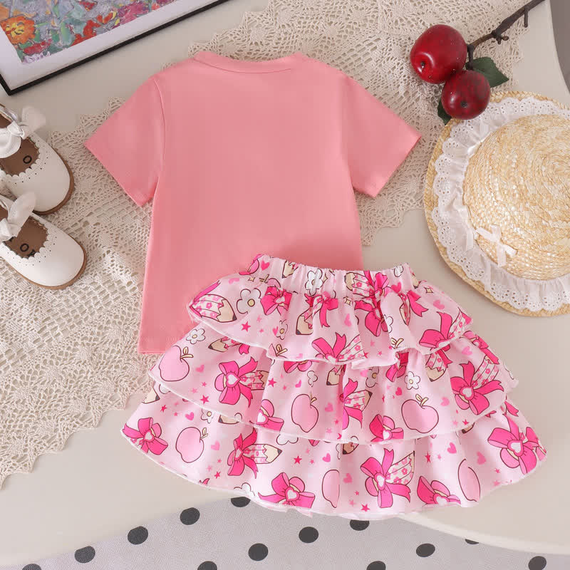 Zweiteiliges Set für Baby und Mädchen : T-Stück -Shirt mit Apfelapplikation und Rosa Rock - image 4