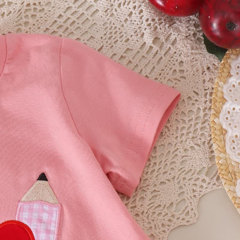 Zweiteiliges Set für Baby und Mädchen : T-Stück -Shirt mit Apfelapplikation und Rosa Rock - image 6