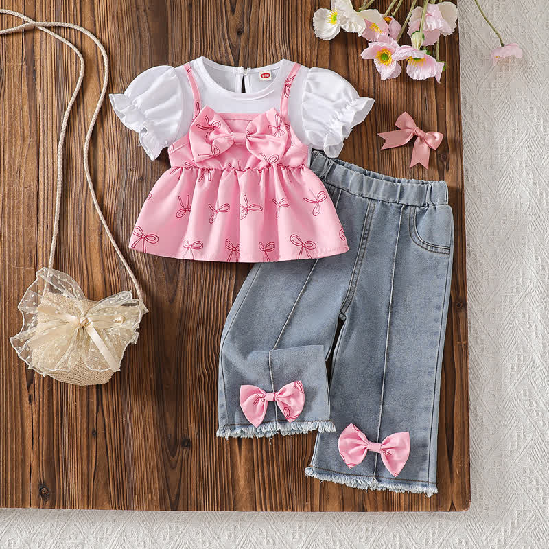2-teiliges Set aus Rosa Baby mit Schleife und Denim - Rosa - 2-3J - image 1
