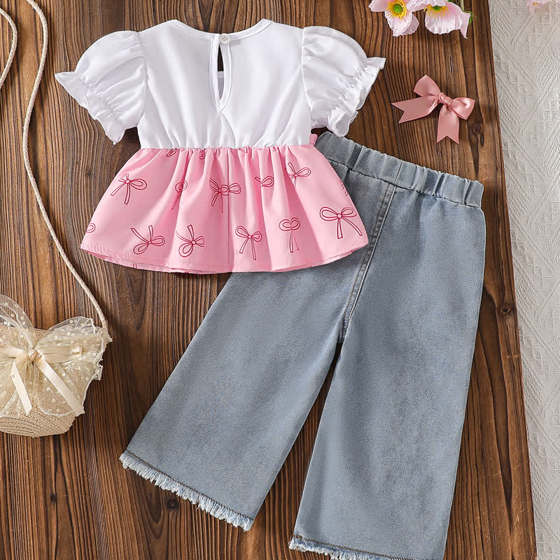 2-teiliges Set aus Rosa Baby mit Schleife und Denim - image 2