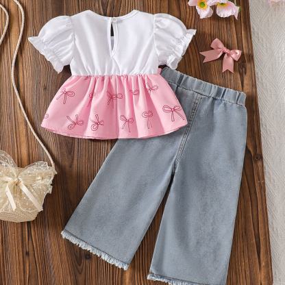 2-teiliges Set aus Rosa Baby mit Schleife und Denim - image 2