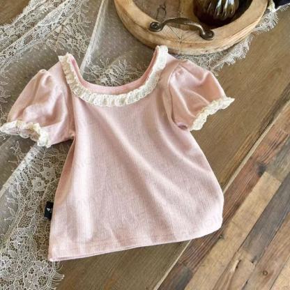 Kleinkind Baby Mädchen Stricken - Spitzen T-Stück - Rosa - 6-7J - image 5