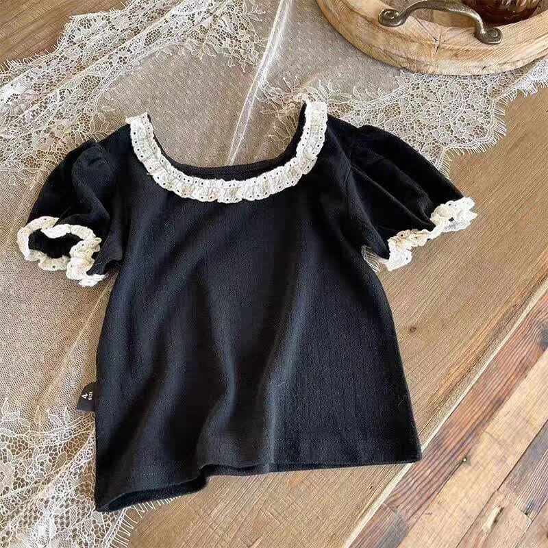 Kleinkind Baby Mädchen Stricken - Spitzen T-Stück - Schwarz - 6-7J - image 4
