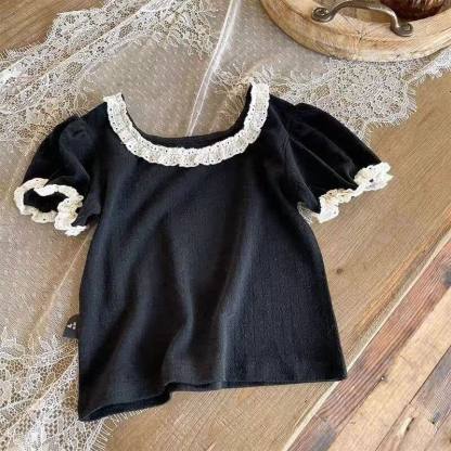 Kleinkind Baby Mädchen Stricken - Spitzen T-Stück - Schwarz - 6-7J - image 4
