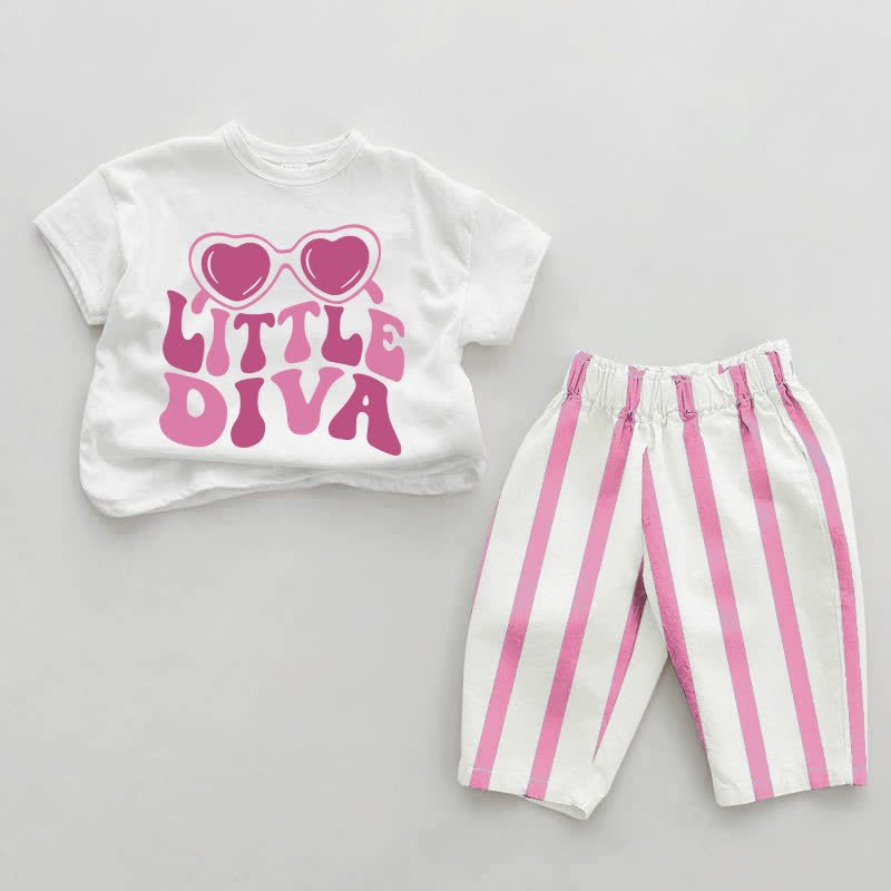 LITTLE DIVA Baby Mädchen Rosa Vertikal Streifen 2-teiliges Set - Weiß & Rosa - 2-3J - image 1