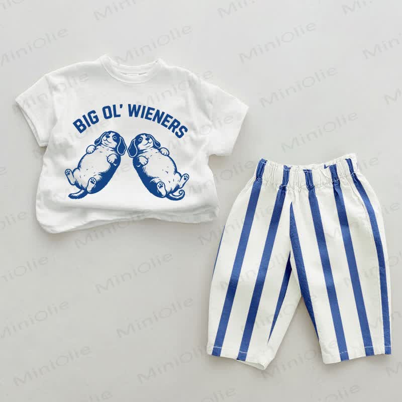 BIG OL' WIENERS Baby , vertikal Streifen 2-teiliges Set - Weiß & Blau - 2-3J - image 1