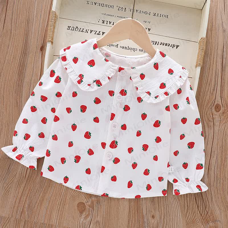 Baby Kleinkind Mädchen-Langarmshirt mit Peter-Pan-Kragen - Erdbeere - 8-9J - image 2
