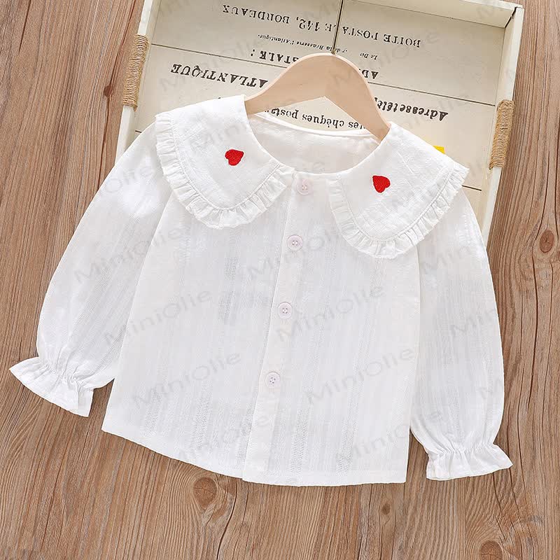 Baby Kleinkind Mädchen-Langarmshirt mit Peter-Pan-Kragen - Rotes Herz - 8-9J - image 4