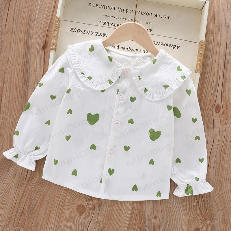 Baby Kleinkind Mädchen-Langarmshirt mit Peter-Pan-Kragen - Grünes Herz - 8-9J - image 5