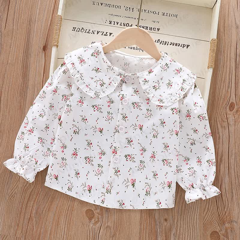 Baby Kleinkind Mädchen-Langarmshirt mit Peter-Pan-Kragen - Blumen - 8-9J - image 6