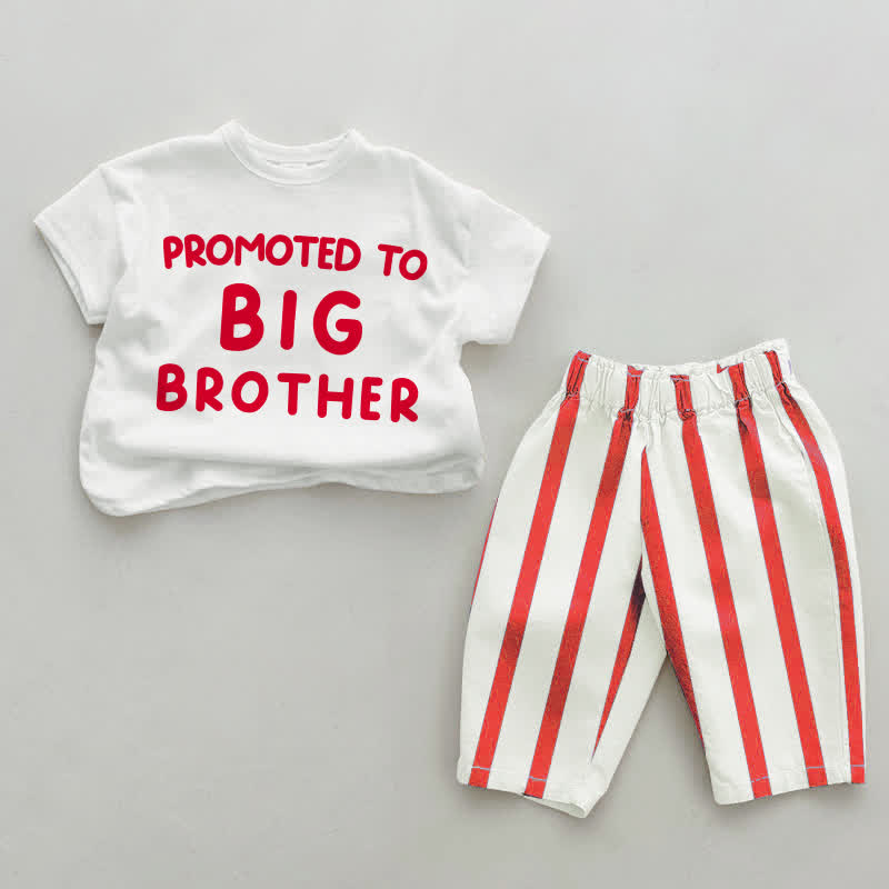 PROMOTED TO BIG SISTER/BROTHER Baby Weiß-Rot Vertikal Streifen 2-teiliges Set - Weiß & Rot: BROTHER - 4-5J - image 2