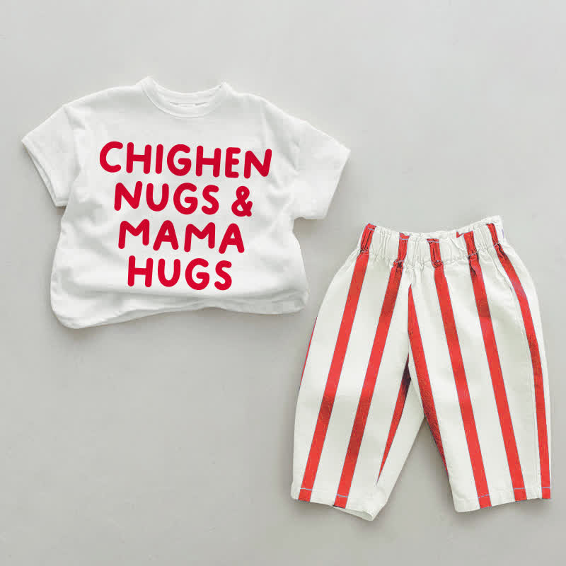 CHIGHEN NUGS & MAMA HUGS Baby Weiß & Rot Vertikal Streifen 2-teiliges Set - Weiß & Rot - 4-5J - image 1