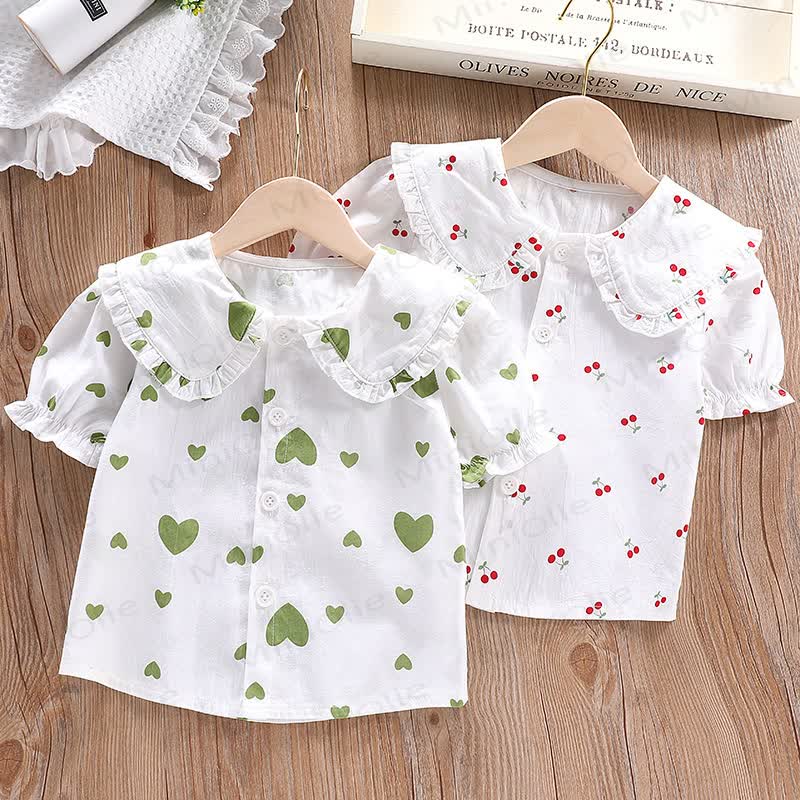 Baby Kleinkind Mädchen-T-Shirt mit Peter-Pan-Kragen und kurzen Ärmeln - image 1