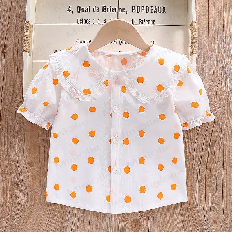 Baby Kleinkind Mädchen-T-Shirt mit Peter-Pan-Kragen und kurzen Ärmeln - Orange - 6-7J - image 4