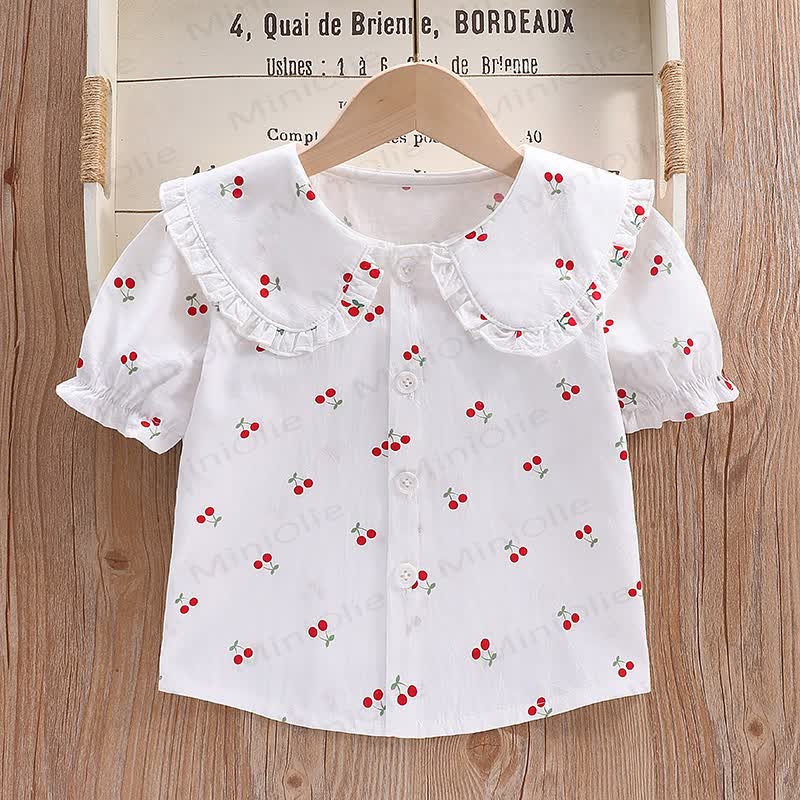 Baby Kleinkind Mädchen-T-Shirt mit Peter-Pan-Kragen und kurzen Ärmeln - Kirsche - 6-7J - image 2