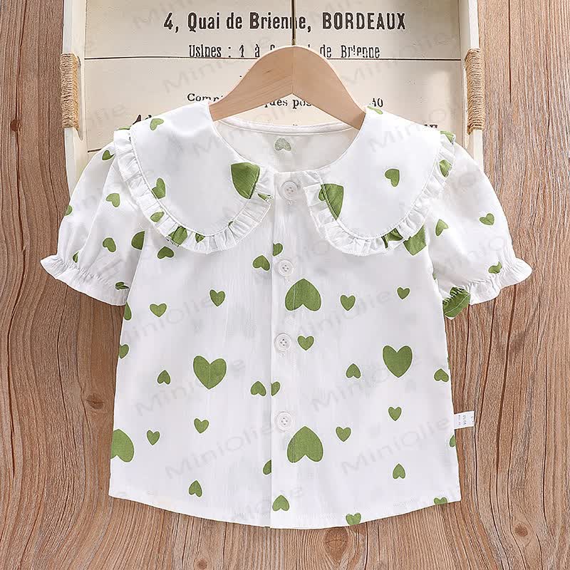 Baby Kleinkind Mädchen-T-Shirt mit Peter-Pan-Kragen und kurzen Ärmeln - Grünes Herz - 6-7J - image 7