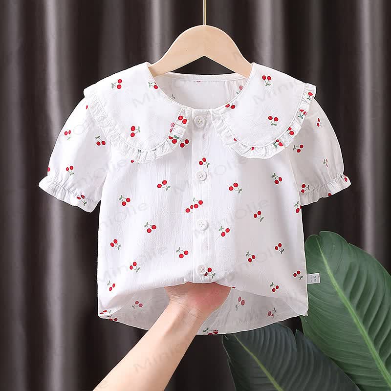 Baby Kleinkind Mädchen-T-Shirt mit Peter-Pan-Kragen und kurzen Ärmeln - image 3