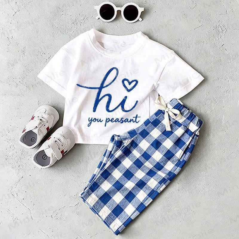 HI YOU PEASANT Baby Set: Weißes T-Shirt und Blau Plaid Hose (2-teiliges) - Weiß & Blau - 2-3J - image 1