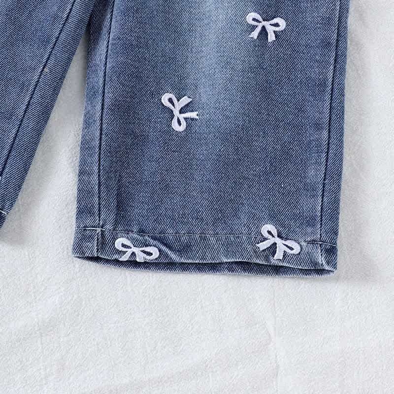 2-teiliges Set für Baby und Mädchen : Langarmshirt mit Schleife , Blau gestreift, und Denim - image 7
