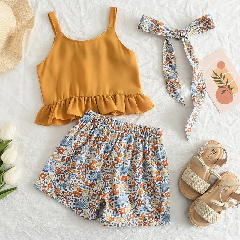 2-teiliges Set für Kleinkind : Rüschen-Camisole Spitze und Blumen Shorts - image 3