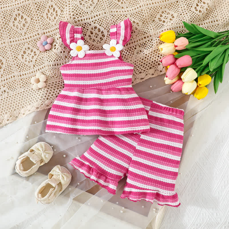 2-teiliges Set für Baby und Mädchen : Gestreiftes Spitze mit Trägern und Rüschensaum, dazu passende Shorts - Rosa - 2-3J - image 3
