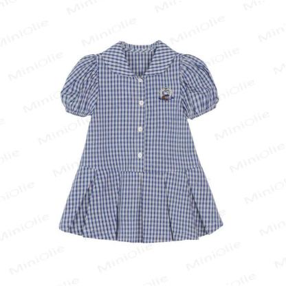 Kleinkind Baby Mädchen Marineblau Kleid mit Gingham und Puffärmeln - image 2