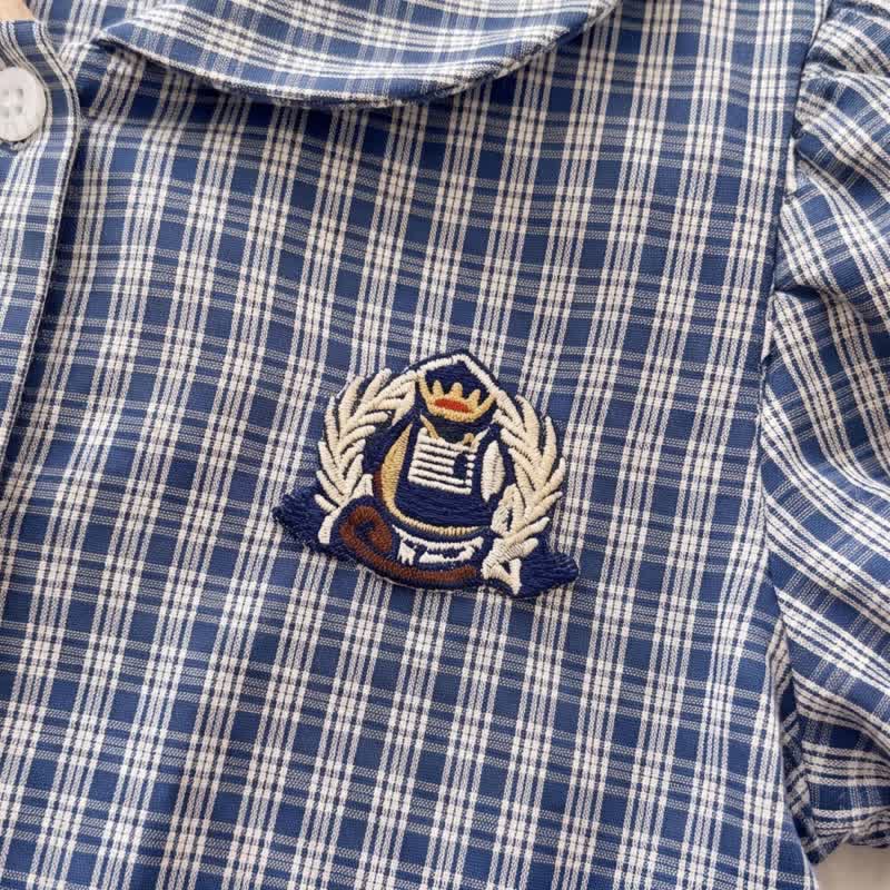 Kleinkind Baby Mädchen Marineblau Kleid mit Gingham und Puffärmeln - image 4