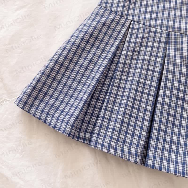 Kleinkind Baby Mädchen Marineblau Kleid mit Gingham und Puffärmeln - image 6