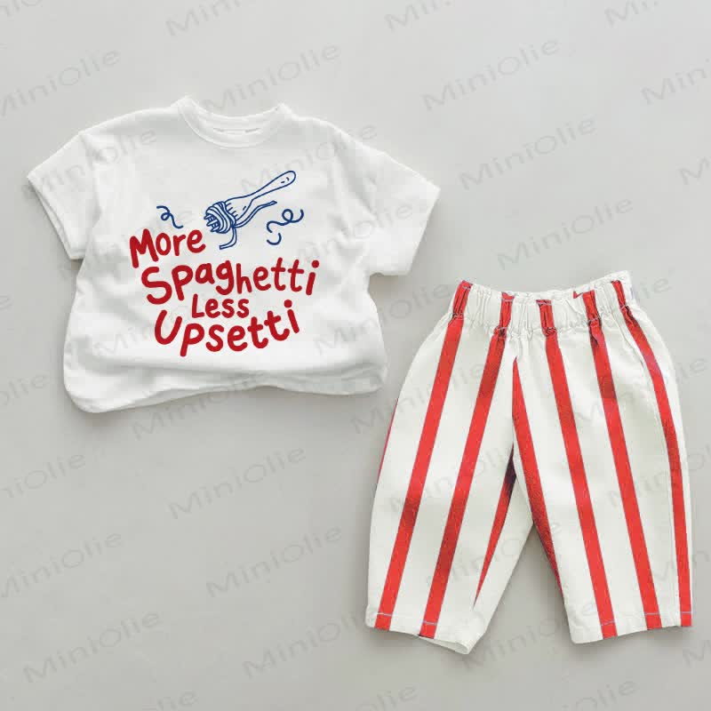 MORE SPAGHETTI LESS UPSETTI Baby Kleinkind - Set , rot-vertikal Streifen , 2-teilig - Weiß & Rot - 4-5J - image 1