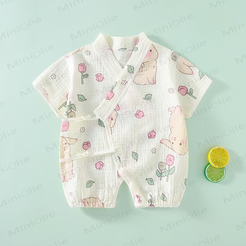 Baby -Kimono aus Gaze mit Tier und Blume - Hase - 18-24M - image 3