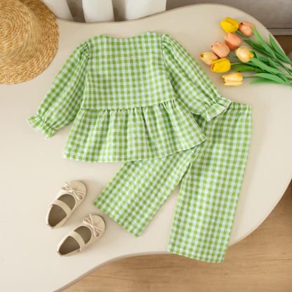 Zweiteiliges Set für Baby und Mädchen : Gingham Spitze und Hose - image 4