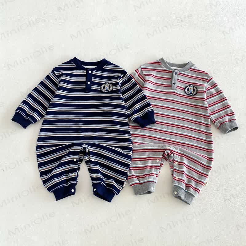Streifen , Gestickt Langarm- Strampler für Baby - image 2
