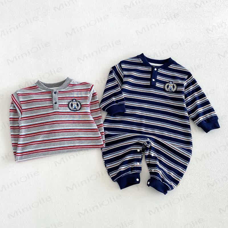 Streifen , Gestickt Langarm- Strampler für Baby - image 4