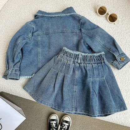Zweiteiliges Set aus Blau Denim und Rock mit Fransen für Kleinkind - image 2