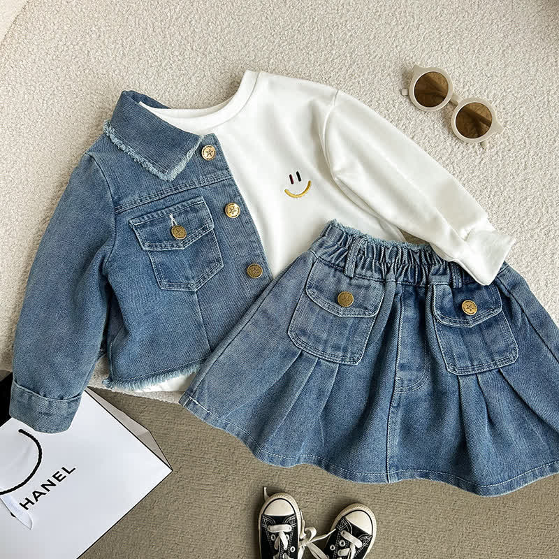 Zweiteiliges Set aus Blau Denim und Rock mit Fransen für Kleinkind - image 3