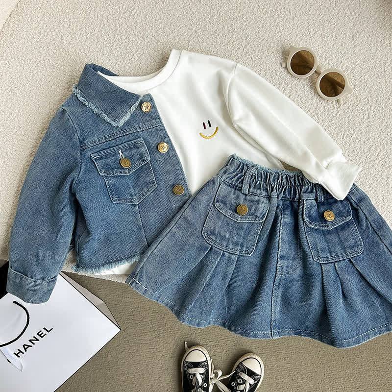Zweiteiliges Set aus Blau Denim und Rock mit Fransen für Kleinkind - image 3
