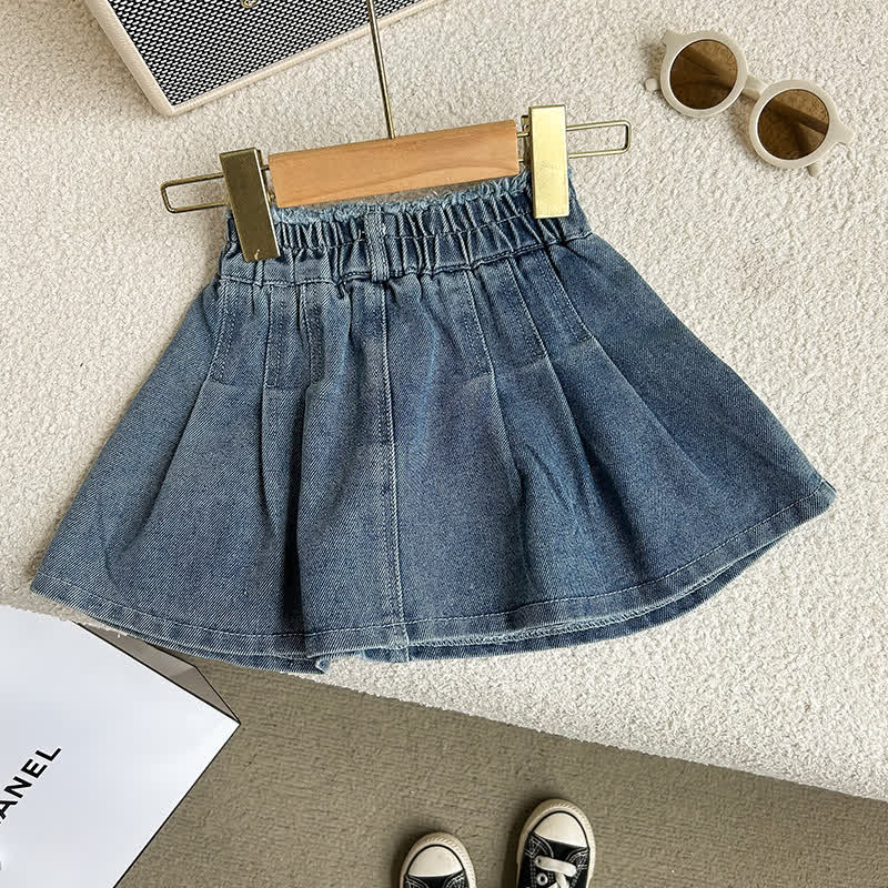 Zweiteiliges Set aus Blau Denim und Rock mit Fransen für Kleinkind - image 8