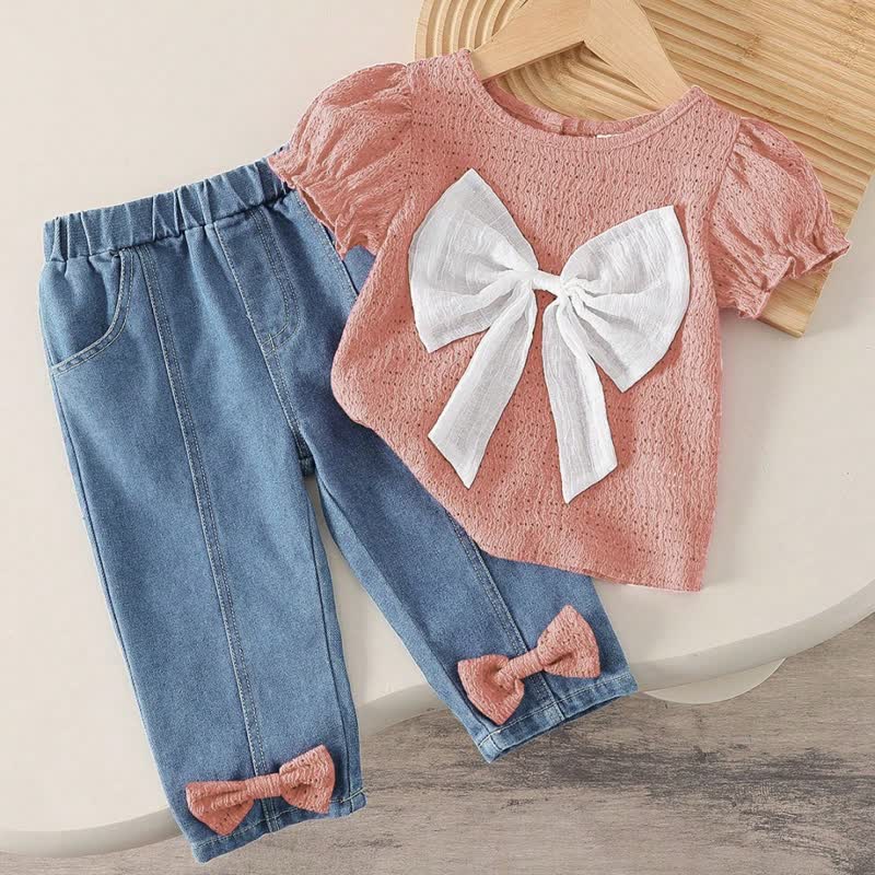 2-teiliges Set aus Spitze mit Schleife und Denim für Baby - Rosa - 2-3J - image 4