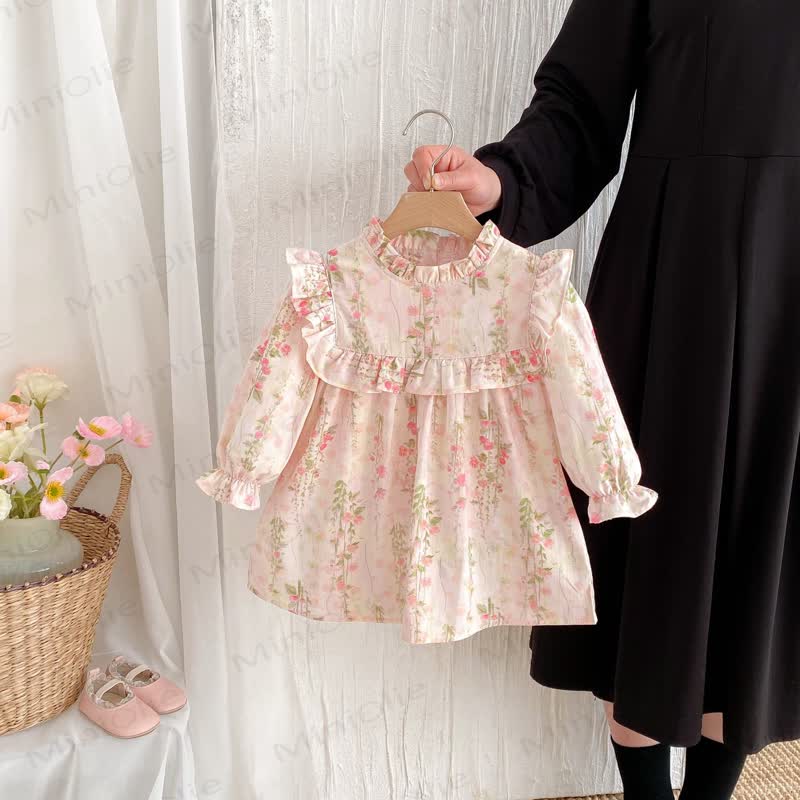 Kleid für Kleinkind mit Blumen, Rüschenkragen und langen Ärmeln - image 2