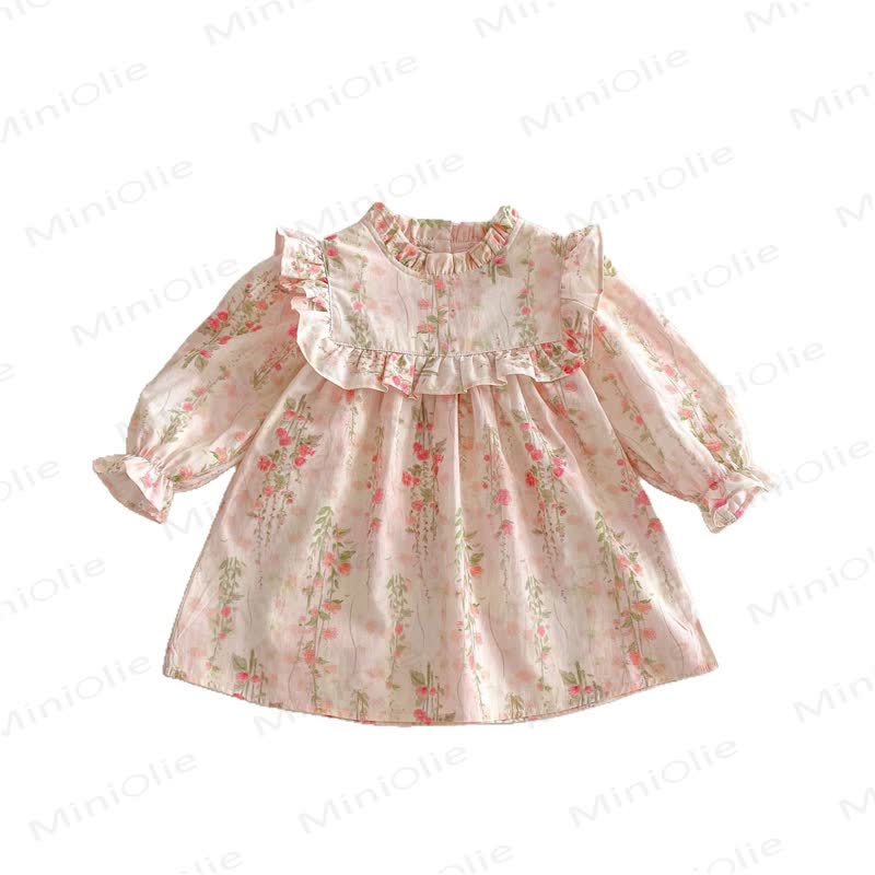Kleid für Kleinkind mit Blumen, Rüschenkragen und langen Ärmeln - image 4
