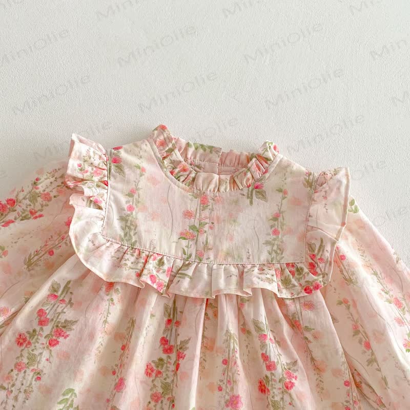 Kleid für Kleinkind mit Blumen, Rüschenkragen und langen Ärmeln - image 5