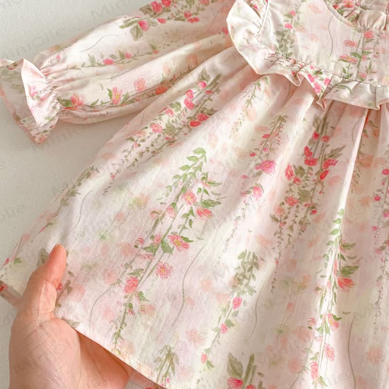 Kleid für Kleinkind mit Blumen, Rüschenkragen und langen Ärmeln - image 9