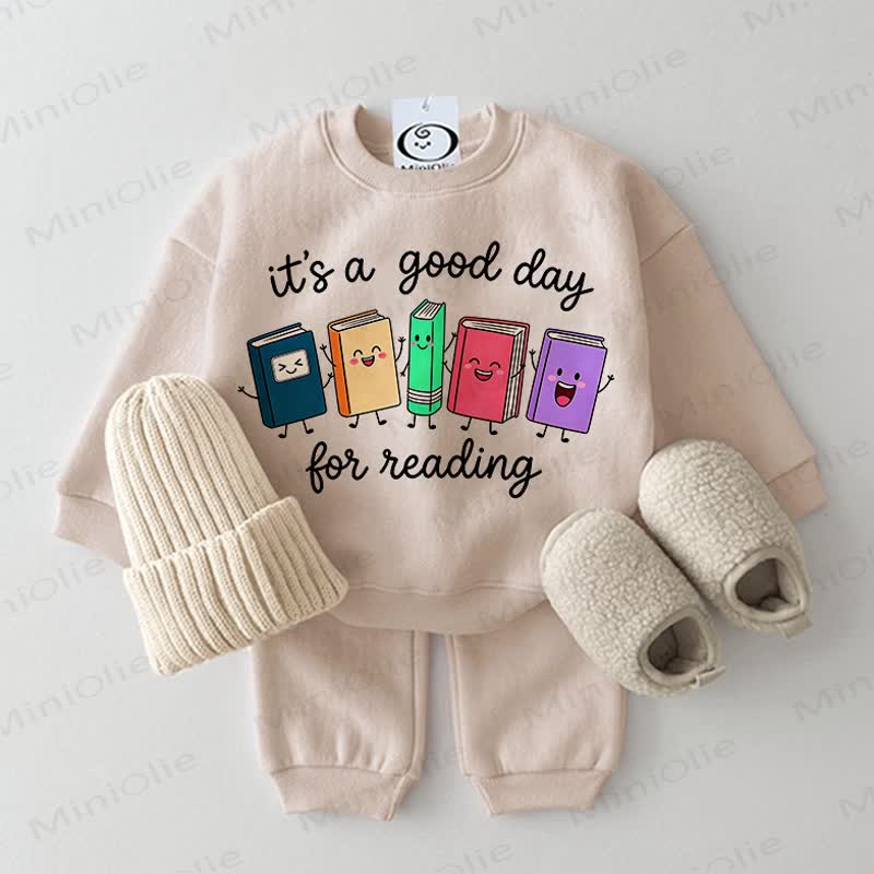 IT'S A GOOD DAY FOR READING: Baby Beige Sweatshirt 2-teiliges Set - Beige - 2-3J - image 1