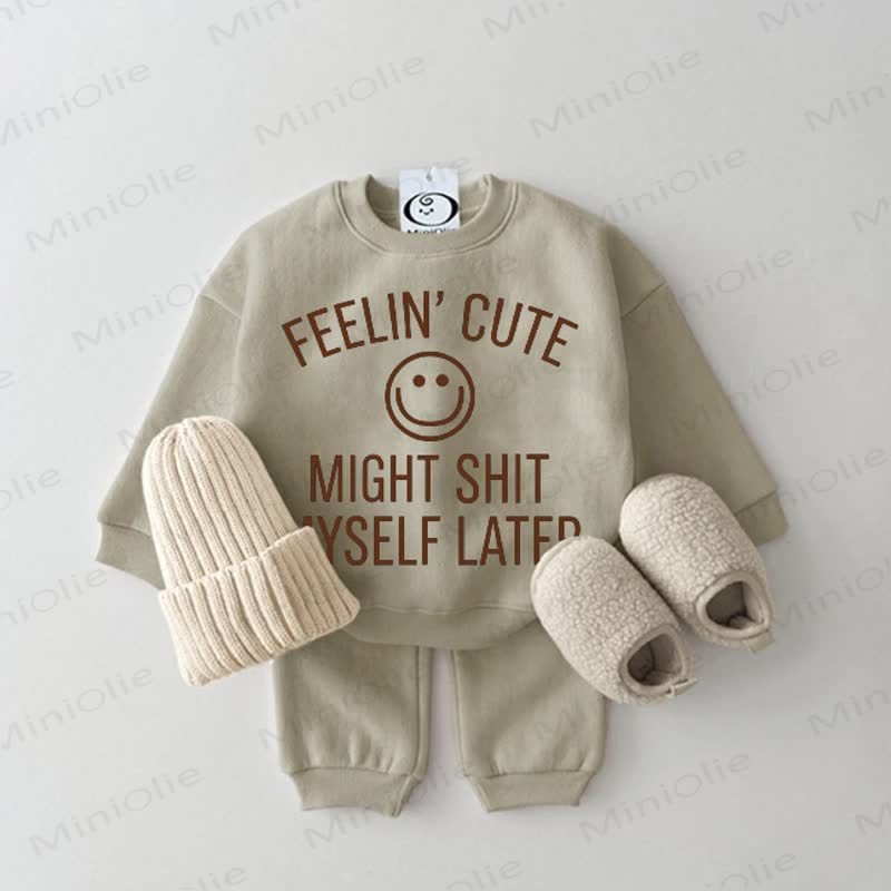 FEELIN' CUTE MIGHT SHIT MYSELF LATER – Baby Grau Grün Sweatshirt -2-teiliges Set - Grau Grün - 2-3J - image 1