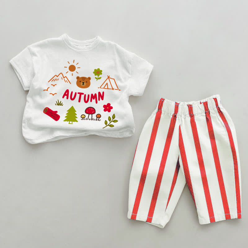 AUTUMN Baby Weiß & Rot Vertikal Streifen Bär -teiliges Set - Weiß & Rot - 4-5J - image 1