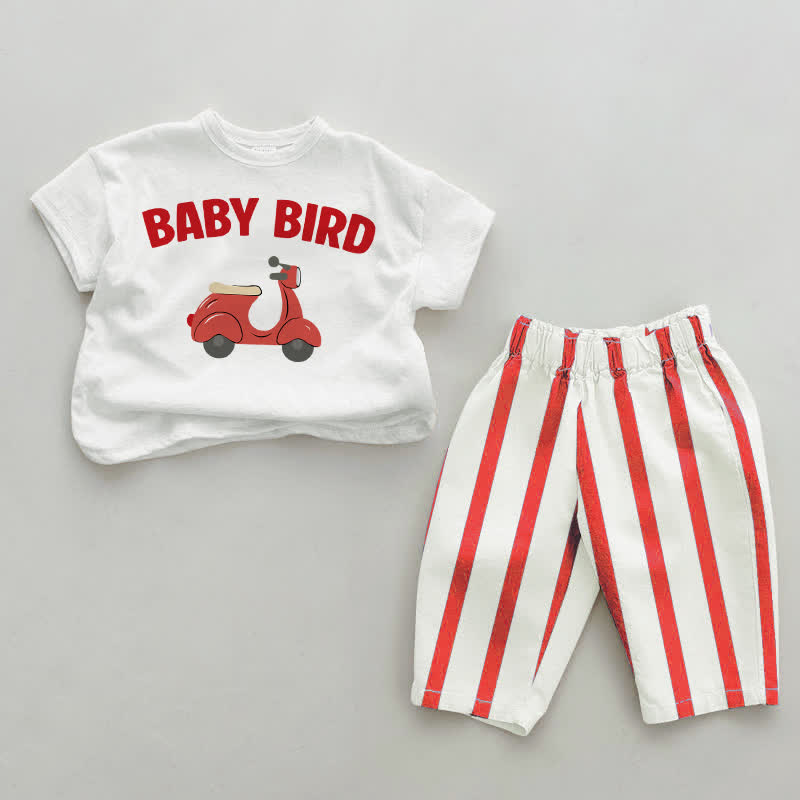 BABY BIRD Baby Weiß & Rot Vertikal Streifen 2-teiliges Set - Weiß & Rot - 4-5J - image 1