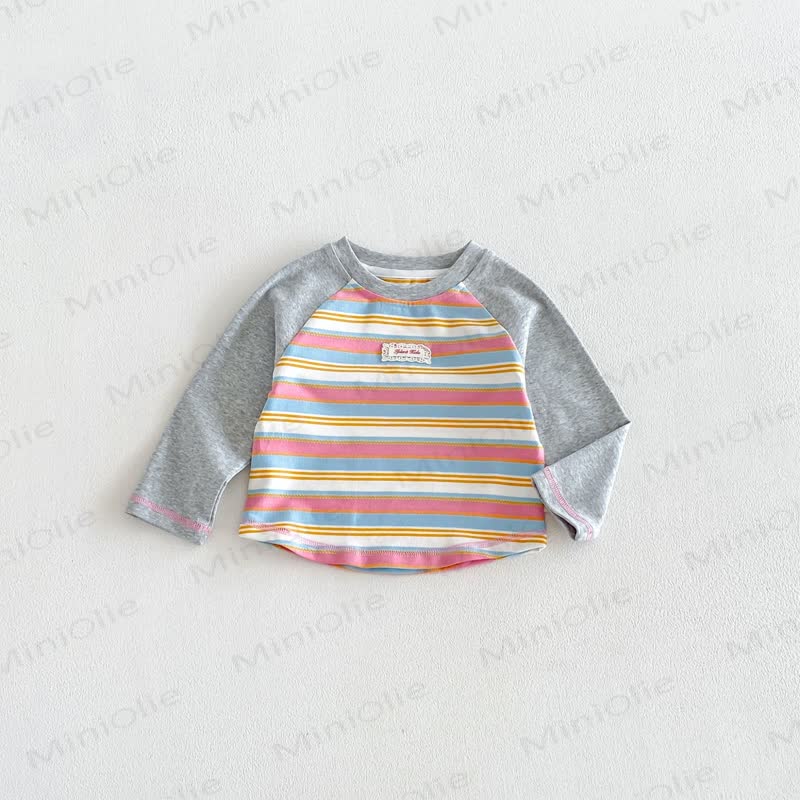 Baby Kleinkind Langarmshirt mit Lace und Farbblock - Grauer Ärmel & Streifen - 6-7J - image 10