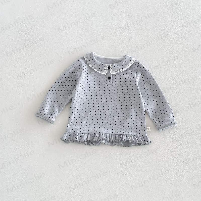 Langarmshirt mit Lace und Peter-Pan-Kragen für Baby und Kleinkind - Grauer Schwarz Punkt - 6-7J - image 7