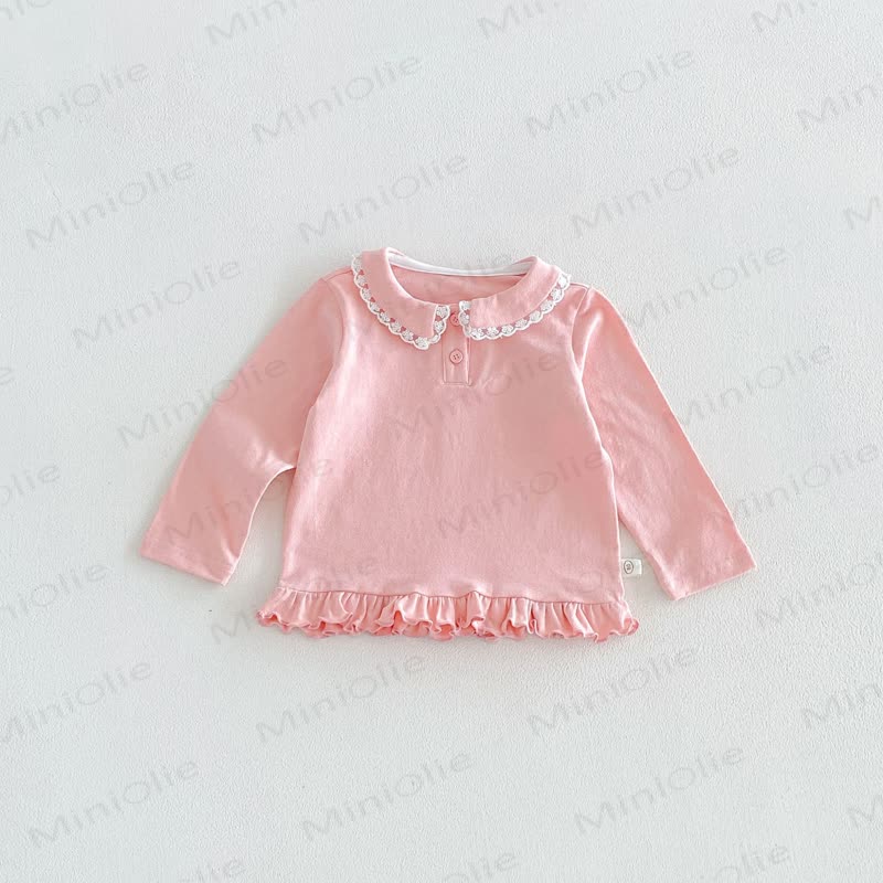 Langarmshirt mit Lace und Peter-Pan-Kragen für Baby und Kleinkind - Rosa - 6-7J - image 9