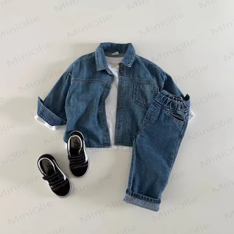 Denim mit Umlegekragen und langen Ärmeln für Baby und Kleinkind - image 2